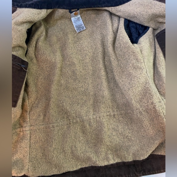 VINTAGE carhartt Dark Brown Sun Faded Canvas Lined Chore Utility Barn Jacket L - Picture 5 of 13
